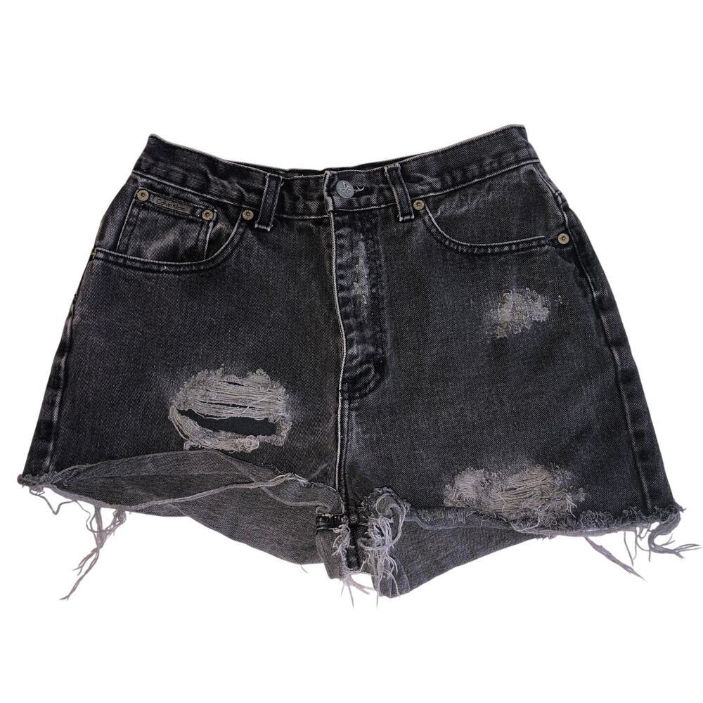 Vintage Calvin Klein Denim Shorts Size 10 Black High Waist 90's Grunge Made USA